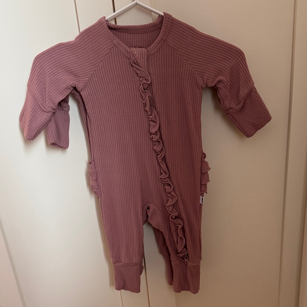 Little Sleepies Mauve Ribbed Ruffle One-Piece Bodysuit
